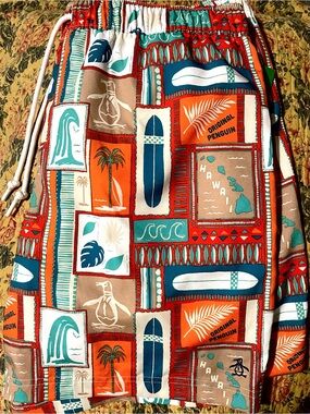 Original Penguin Patchwork Surf Print Drawstring Shorts - Orange/Teal/Navy/Tan
